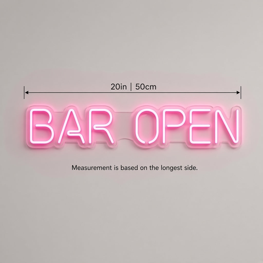 Bar Open Home Bar Decor LED Neon Sign - size guide