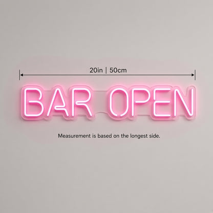Bar Open Home Bar Decor LED Neon Sign - size guide