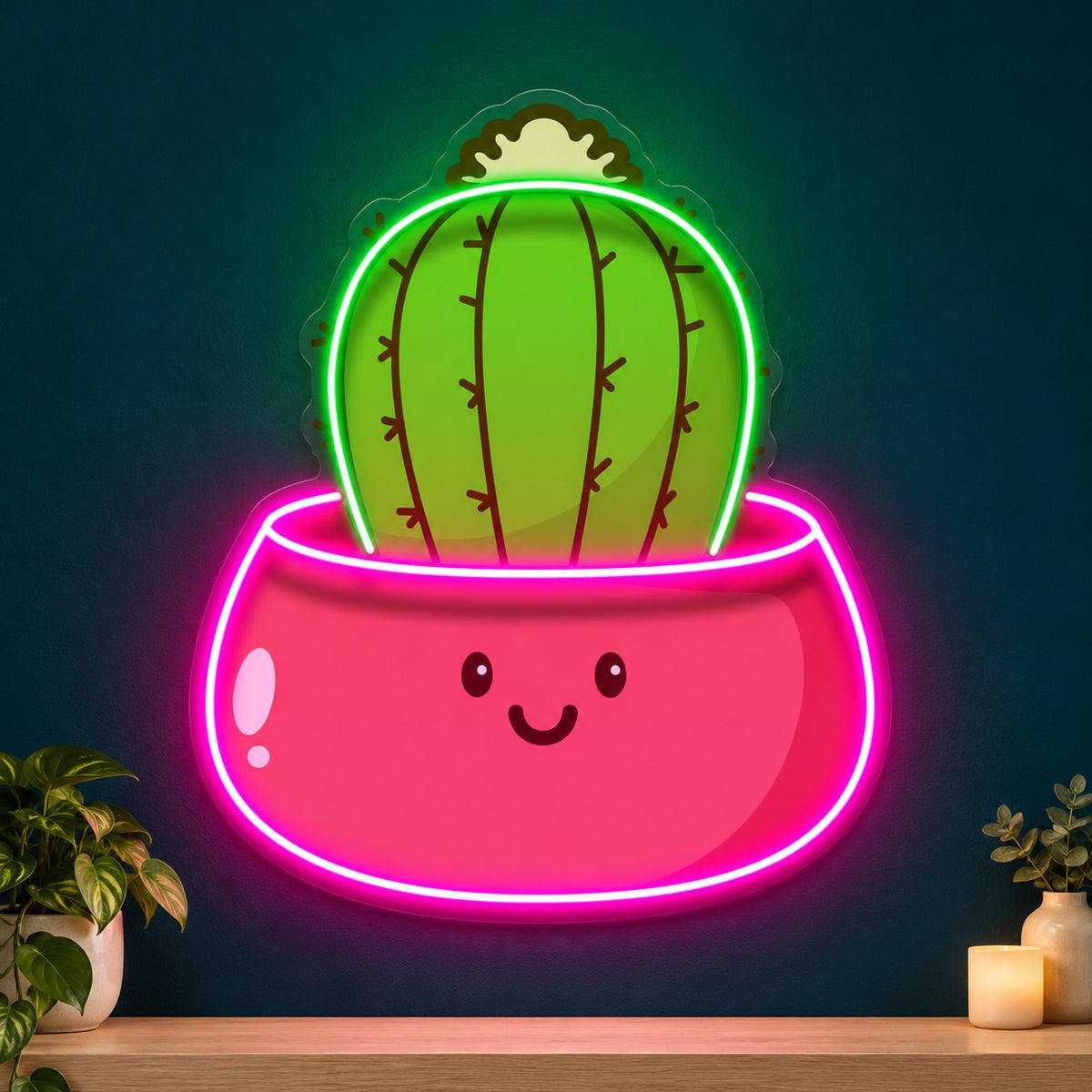 Barrel Cactus in Smiling Pot LED Neon Sign - product hero