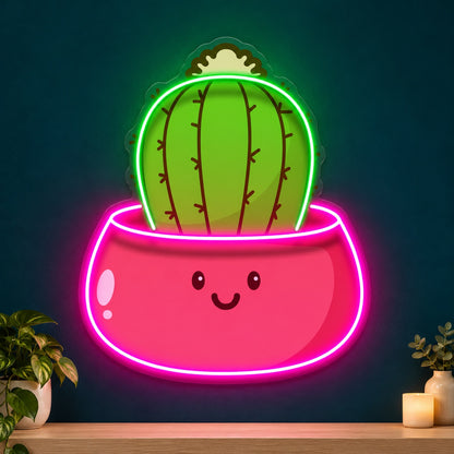 Barrel Cactus in Smiling Pot LED Neon Sign - product hero