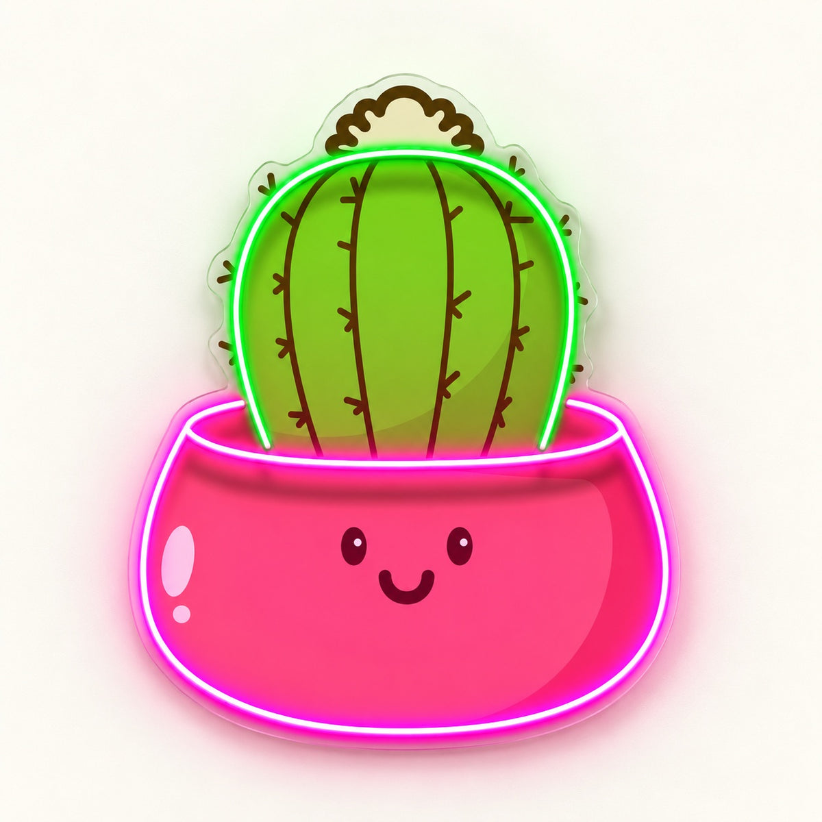 Barrel Cactus in Smiling Pot LED Neon Sign - natural light view