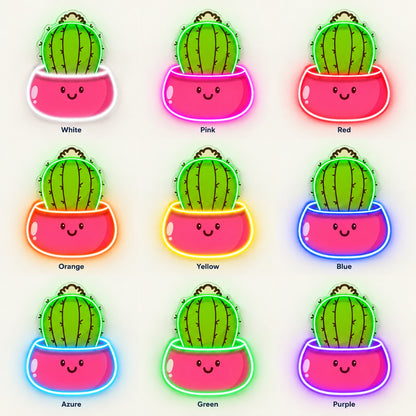 Barrel Cactus in Smiling Pot LED Neon Sign - nine-color grid