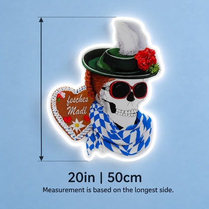 Bavarian Skull Girl LED Neon Sign - size guide