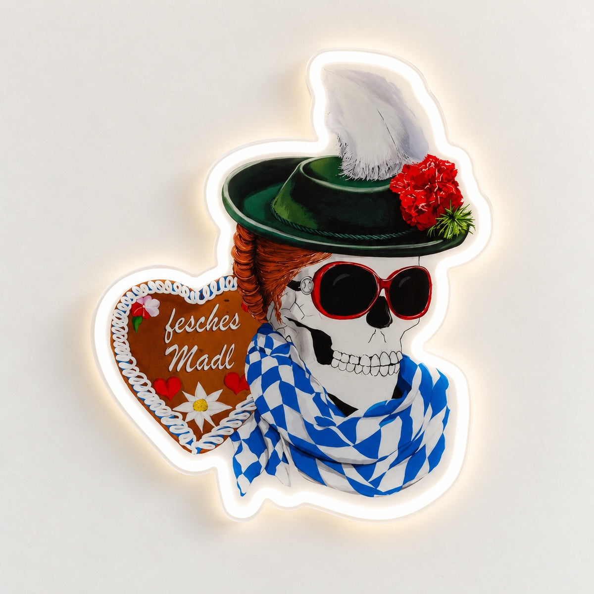 Bavarian Skull Girl LED Neon Sign - natural light view