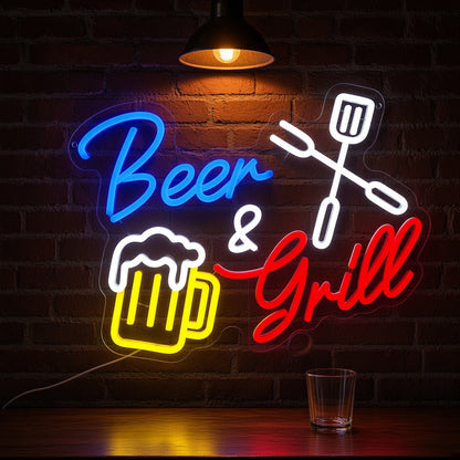 Beer and Grill Grill Mug Spatula Fork for BBQ Bar LED Neon Sign - advertising view