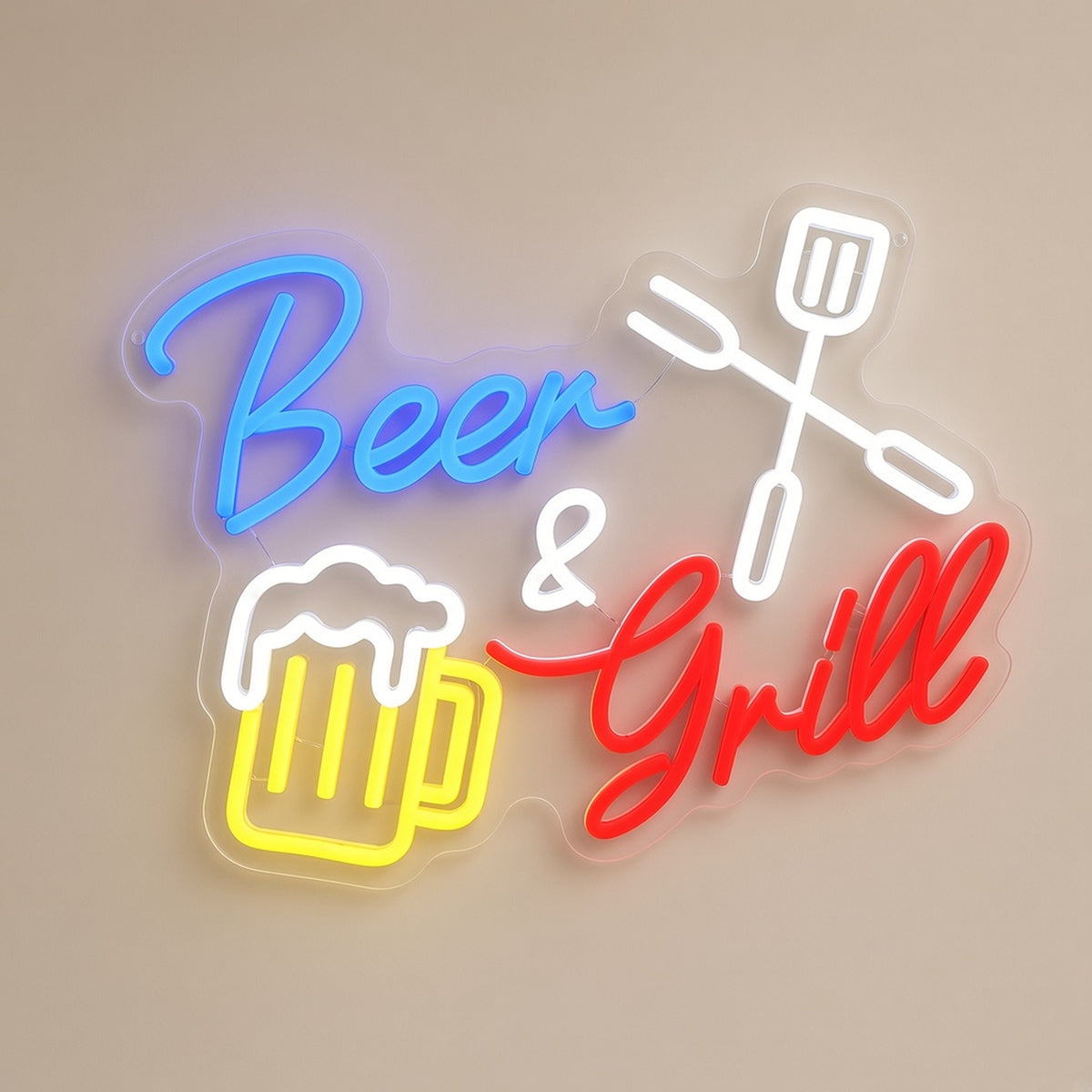 Beer and Grill Grill Mug Spatula Fork for BBQ Bar LED Neon Sign - natural light view