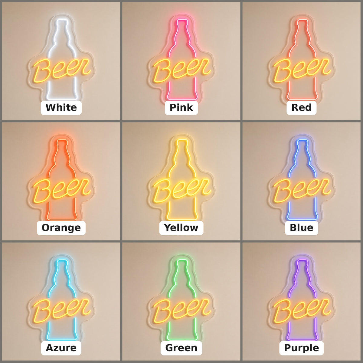 Beer Bottle Bottle Beer for Bar Pub Man Cave LED Neon Sign - nine-color grid