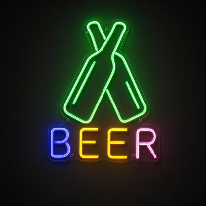 Beer Bottles Crossed Bottles Rainbow Letters for Pub LED Neon Sign - product hero