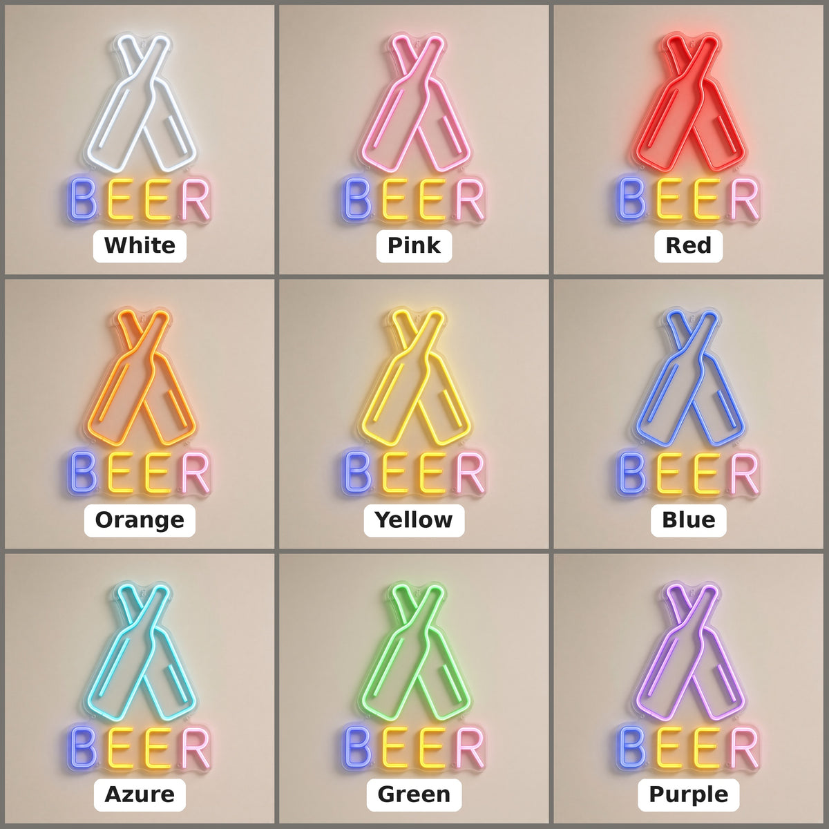 Beer Bottles Crossed Bottles Rainbow Letters for Pub LED Neon Sign - nine-color grid