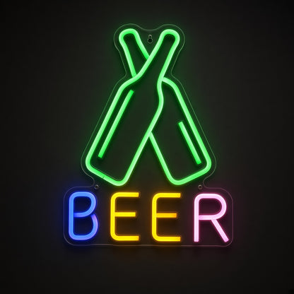 Beer with Crossed Bottles for Home Bar Man Cave LED Neon Sign - product hero