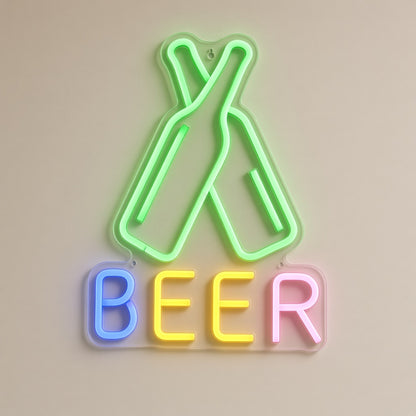 Beer with Crossed Bottles for Home Bar Man Cave LED Neon Sign - natural light view