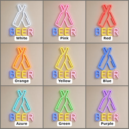 Beer with Crossed Bottles for Home Bar Man Cave LED Neon Sign - nine-color grid