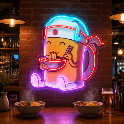 Beer Mug Eating Ramen LED Neon Sign - advertising view