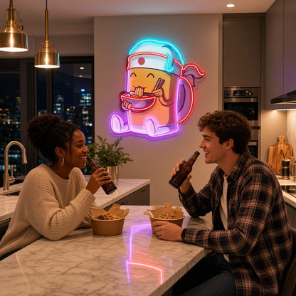 Beer Mug Eating Ramen LED Neon Sign - lifestyle view