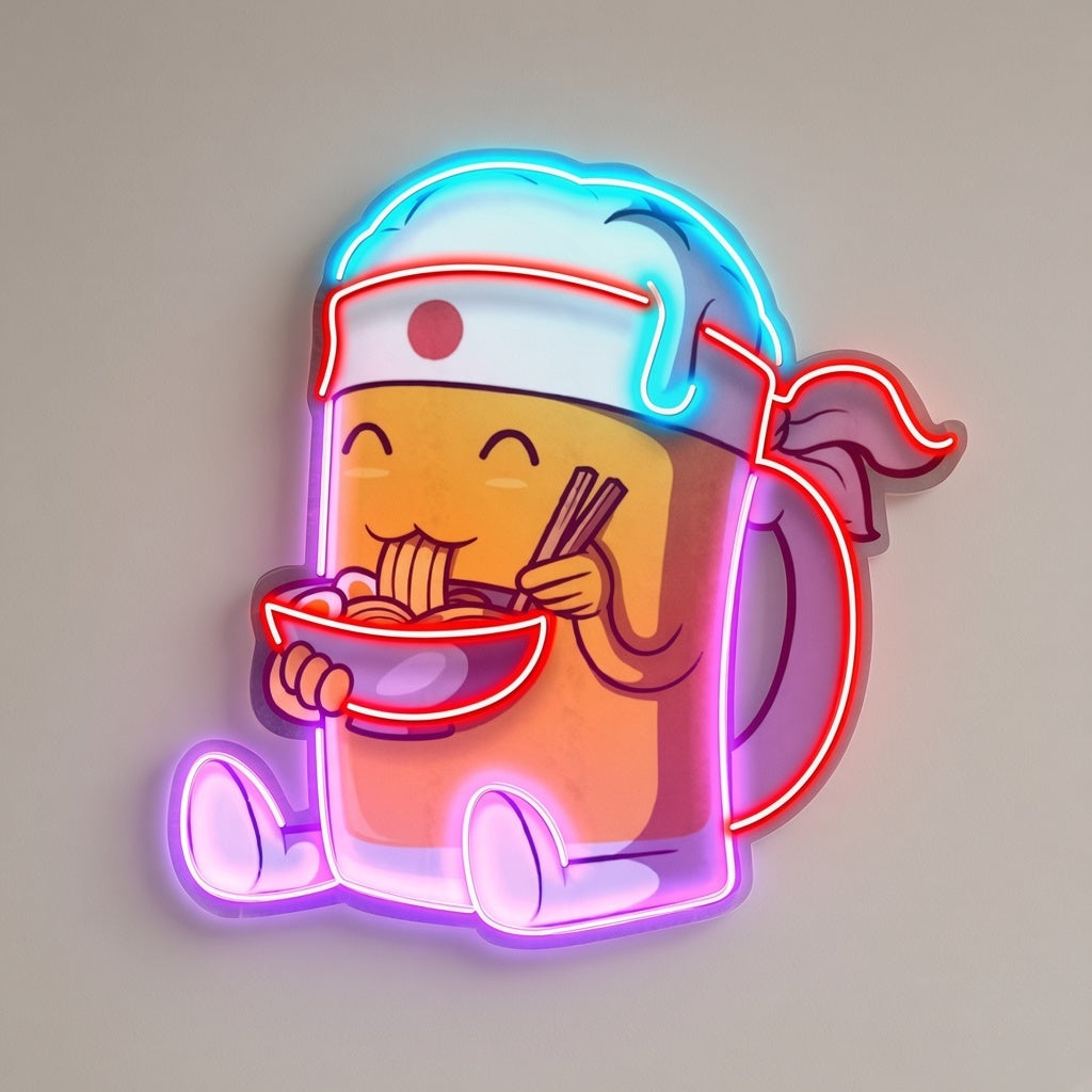 Beer Mug Eating Ramen LED Neon Sign - natural light view