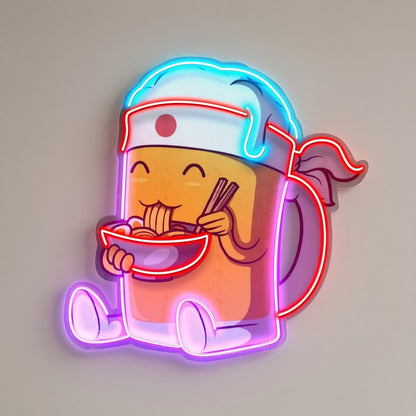 Beer Mug Eating Ramen LED Neon Sign - natural light view