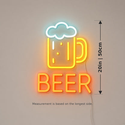 Beer Mug BEER Letters Mug for Bar Pub Man Cave Wall LED Neon Sign - size guide