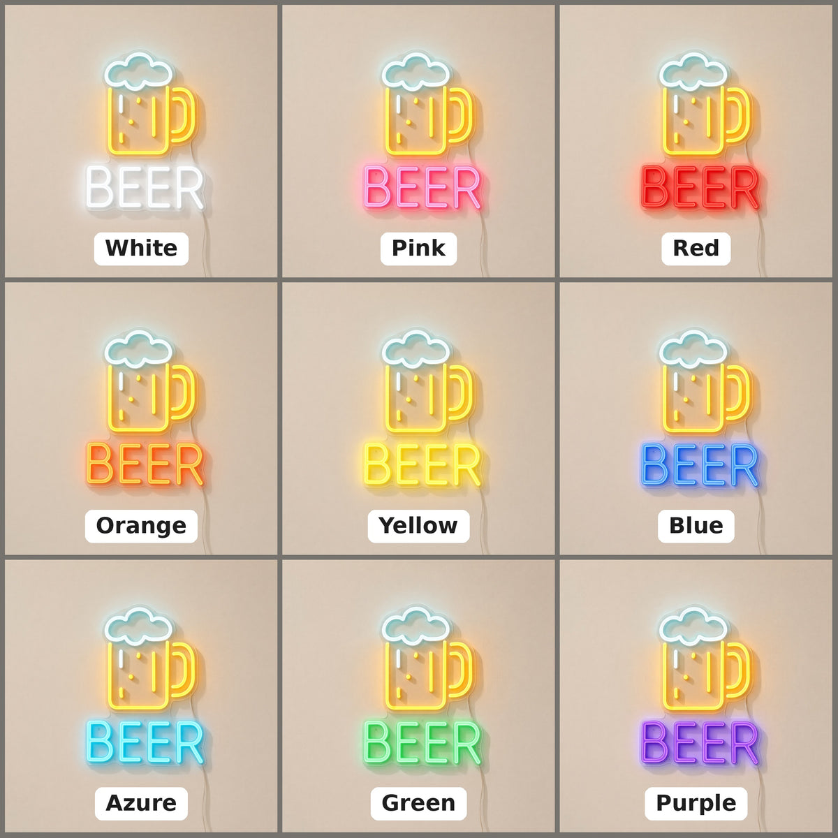 Beer Mug BEER Letters Mug for Bar Pub Man Cave Wall LED Neon Sign - nine-color grid