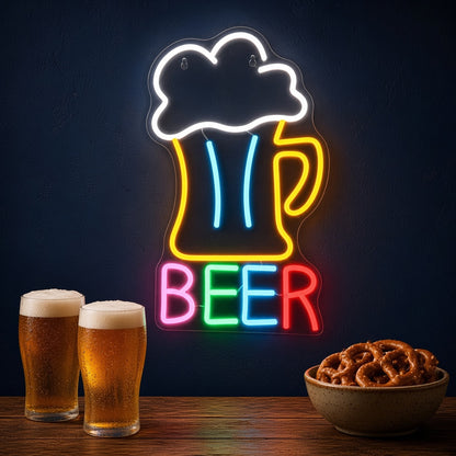 Beer Mug Foamy Pint Rainbow Letters for Pub Garage LED Neon Sign - advertising view