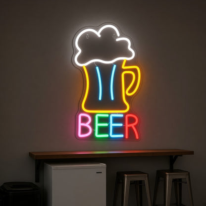 Beer Mug Foamy Pint Rainbow Letters for Pub Garage LED Neon Sign - lifestyle view