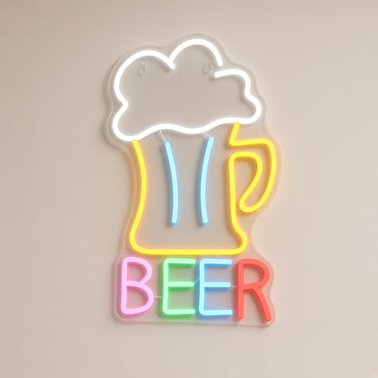 Beer Mug Foamy Pint Rainbow Letters for Pub Garage LED Neon Sign - natural light view