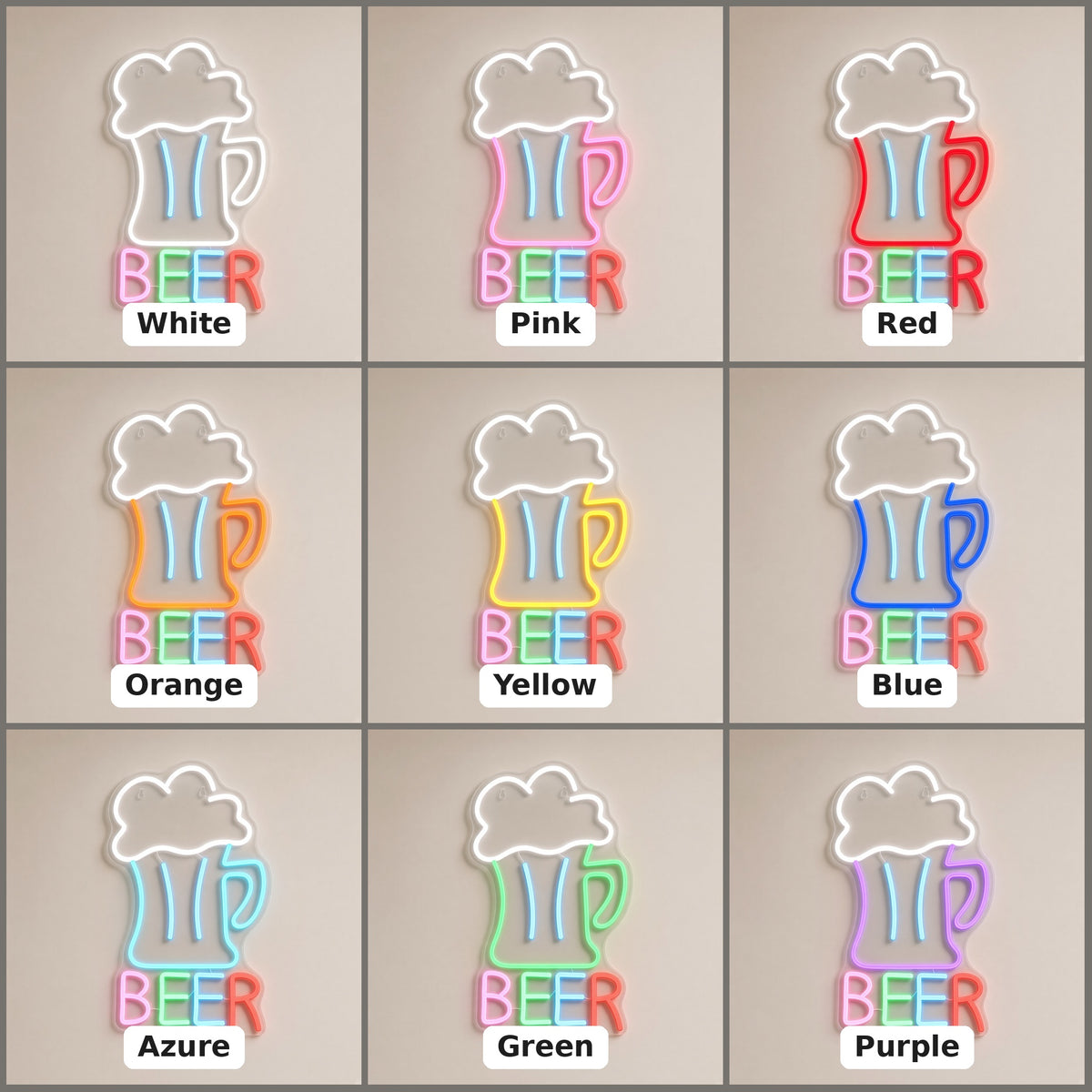 Beer Mug Foamy Pint Rainbow Letters for Pub Garage LED Neon Sign - nine-color grid