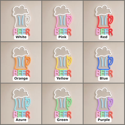 Beer Mug Foamy Pint Rainbow Letters for Pub Garage LED Neon Sign - nine-color grid