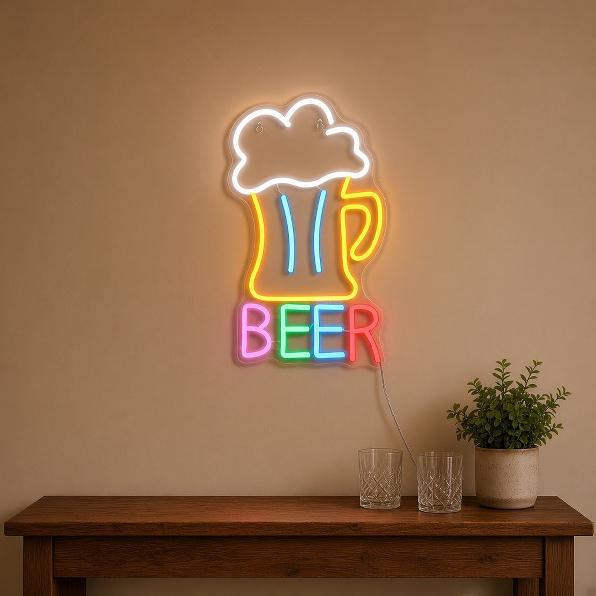 Beer Mug Frothy Stein Colorful BEER Letters for Basement Bar LED Neon Sign - lifestyle view