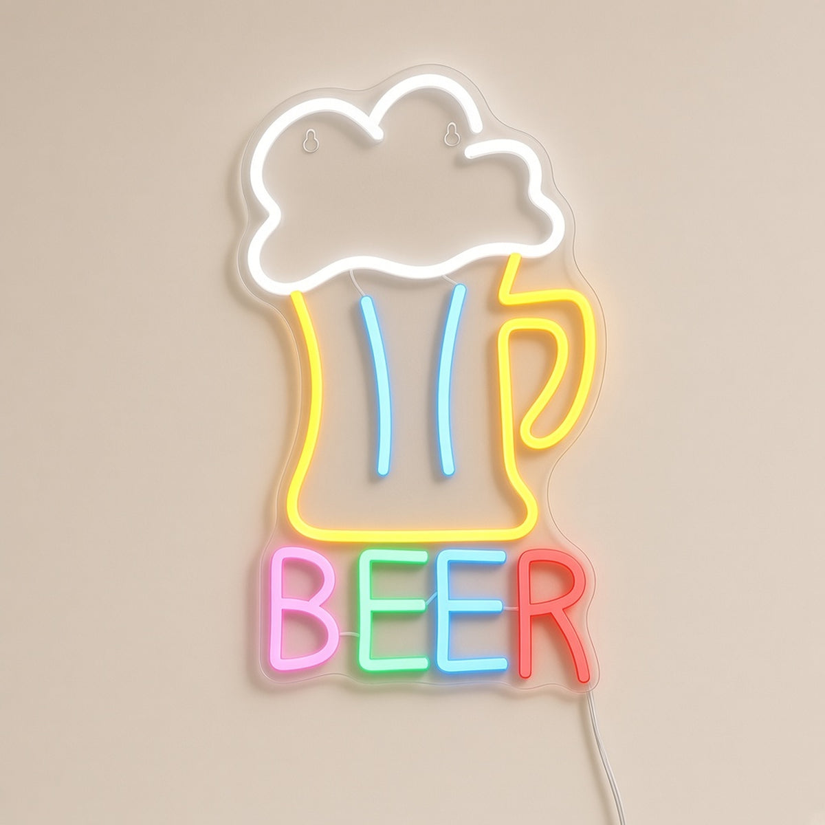 Beer Mug Frothy Stein Colorful BEER Letters for Basement Bar LED Neon Sign - natural light view