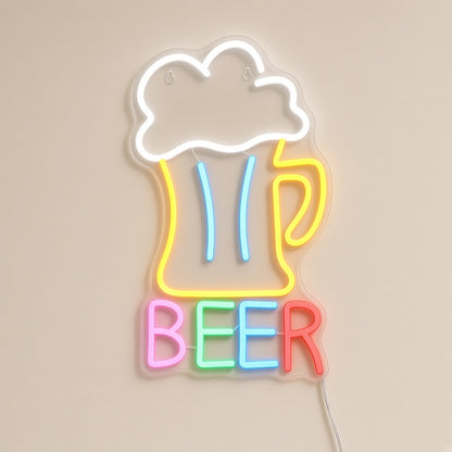 Beer Mug Frothy Stein Colorful BEER Letters for Basement Bar LED Neon Sign - natural light view
