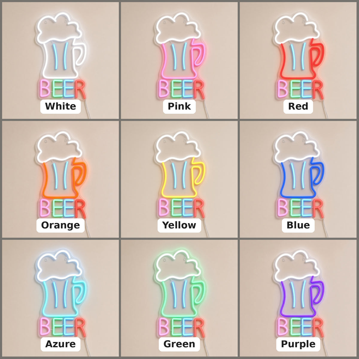 Beer Mug Frothy Stein Colorful BEER Letters for Basement Bar LED Neon Sign - nine-color grid