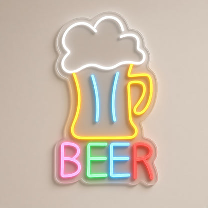 Beer Mug Golden Pint Foam Multicolor BEER for Man Cave Bar LED Neon Sign - natural light view