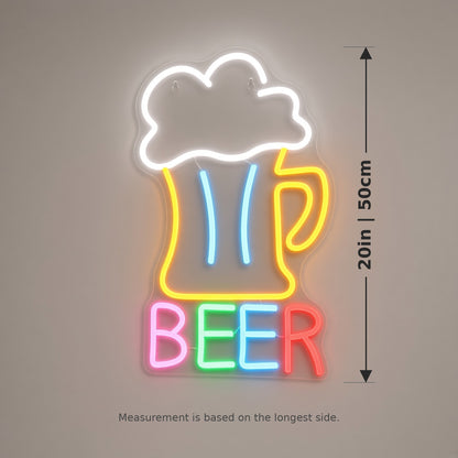 Beer Mug Multicolor for Home Bar Man Cave LED Neon Sign - size guide