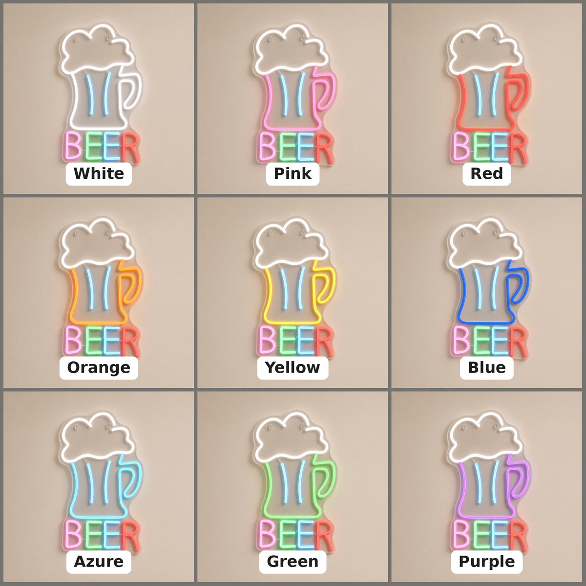 Beer Mug Multicolor for Home Bar Man Cave LED Neon Sign - nine-color grid