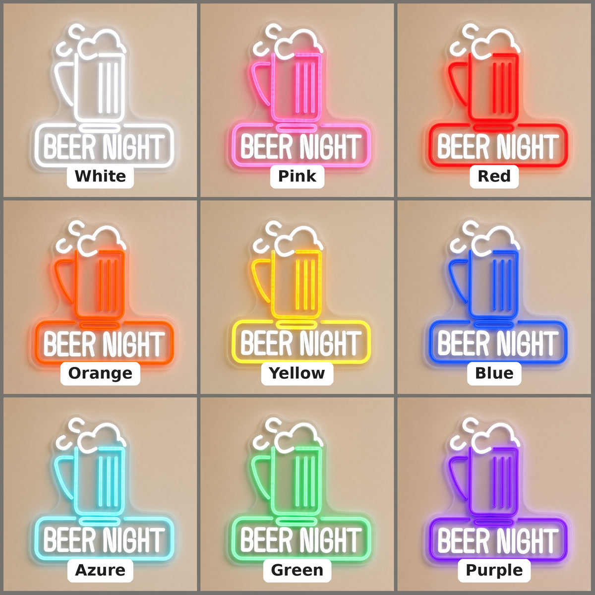 Beer Night Beer Mug Foam Letters for Pub Man Cave LED Neon Sign - nine-color grid
