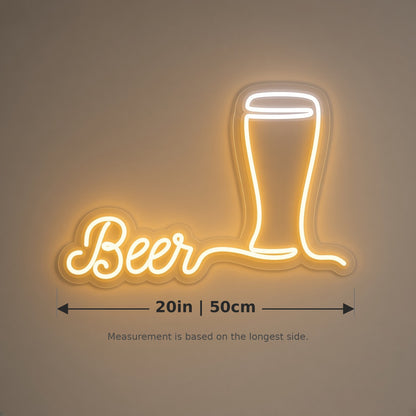 Beer with Pilsner Glass Warm for Bar Pub Home Bar LED Neon Sign - size guide