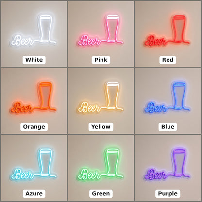Beer with Pilsner Glass Warm for Bar Pub Home Bar LED Neon Sign - nine-color grid