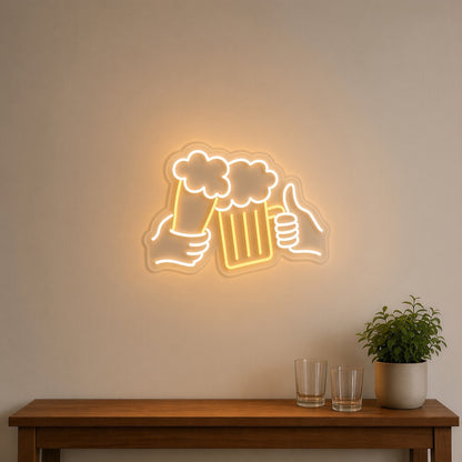 Beer Toast Glass and Mug Hands Thumbs Up for Bar Pub LED Neon Sign - lifestyle view