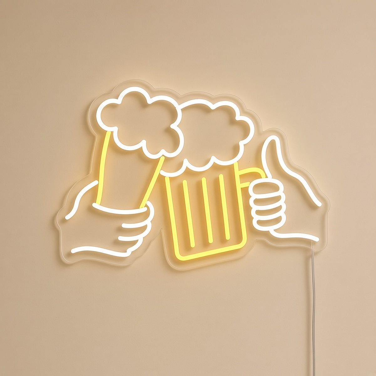 Beer Toast Glass and Mug Hands Thumbs Up for Bar Pub LED Neon Sign - natural light view