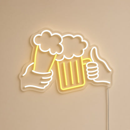 Beer Toast Glass and Mug Hands Thumbs Up for Bar Pub LED Neon Sign - natural light view
