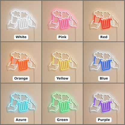 Beer Toast Glass and Mug Hands Thumbs Up for Bar Pub LED Neon Sign - nine-color grid