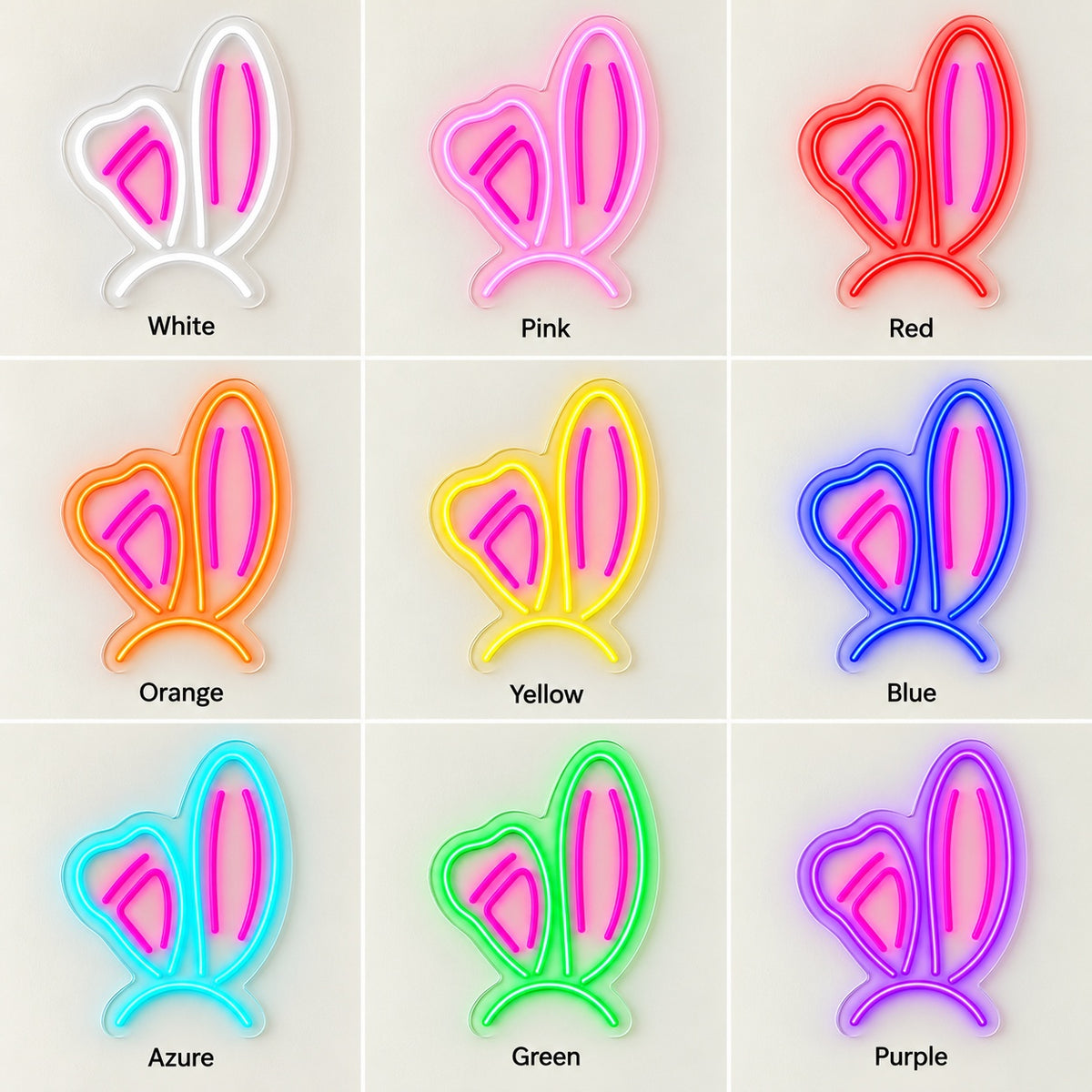 Bent Bunny Ears LED Neon Sign - nine-color grid