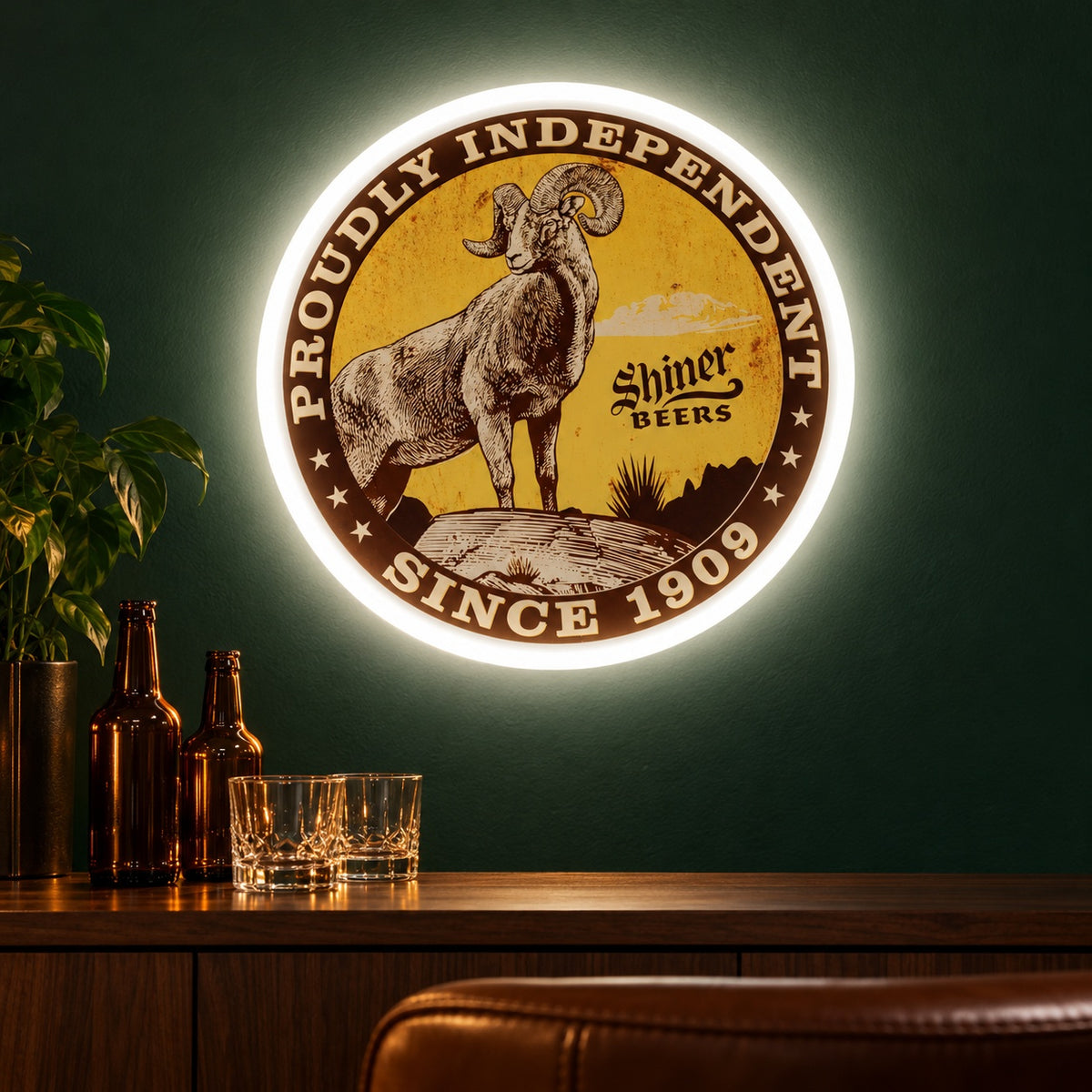 Bighorn Ram Round Emblem LED Neon Sign - advertising view