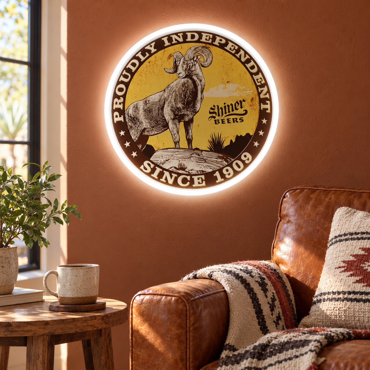 Bighorn Ram Round Emblem LED Neon Sign - lifestyle view