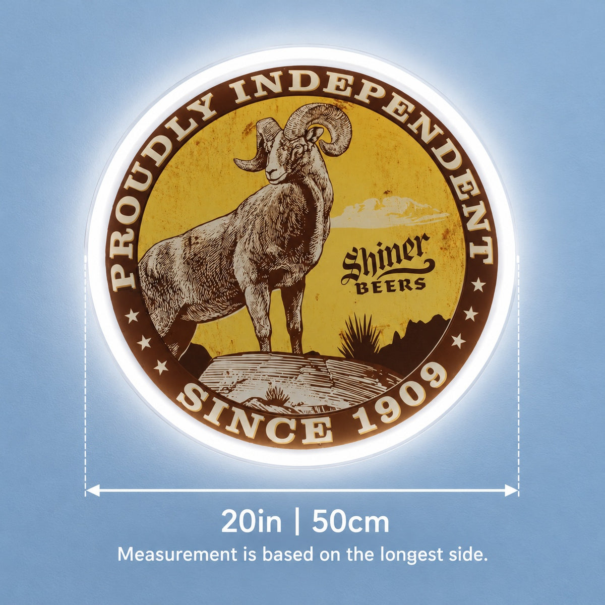 Bighorn Ram Round Emblem LED Neon Sign - size guide