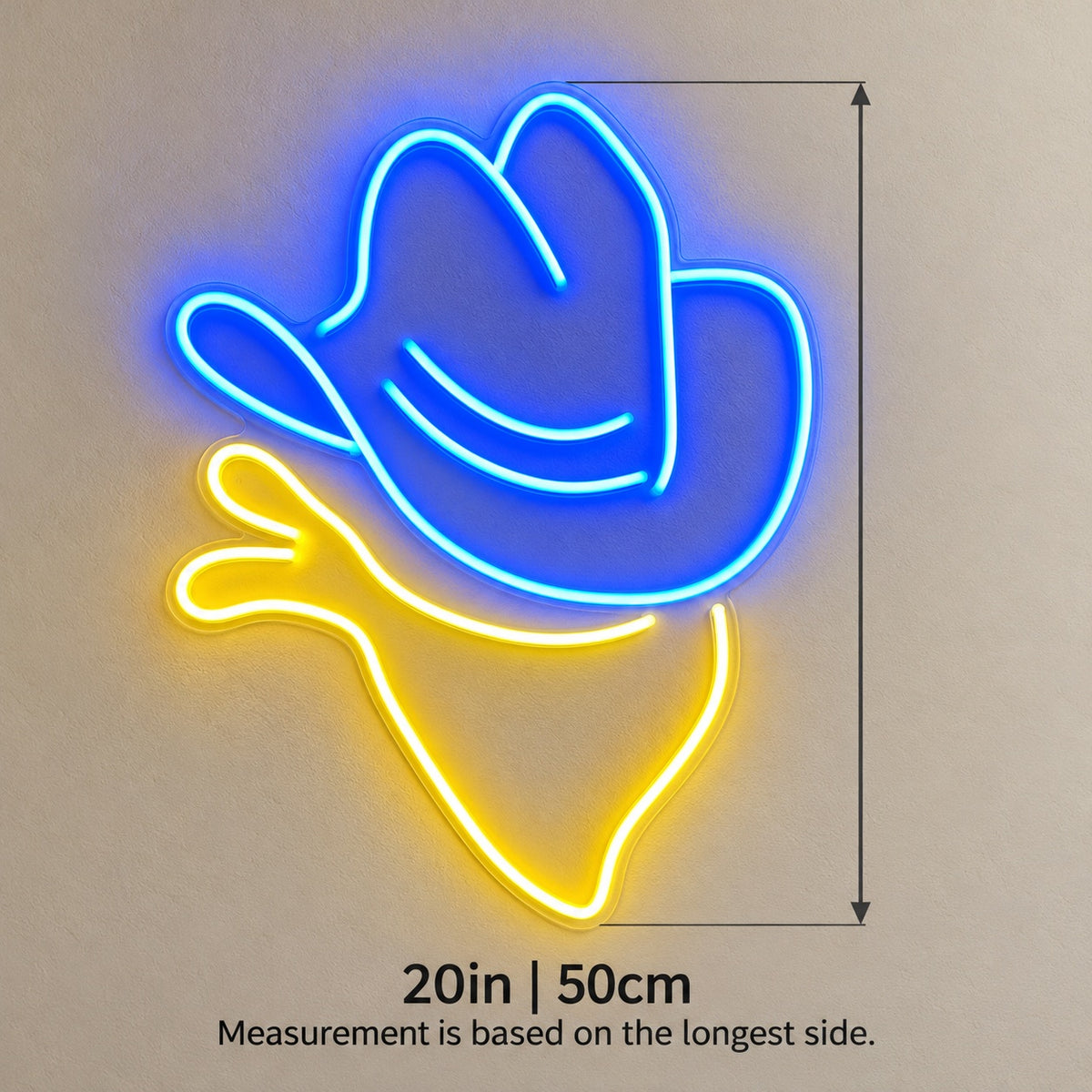 Cowboy Hat Bandana LED Neon Sign - size guide