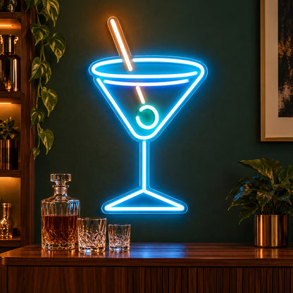 Martini Glass with Olive LED Neon Sign - advertising view