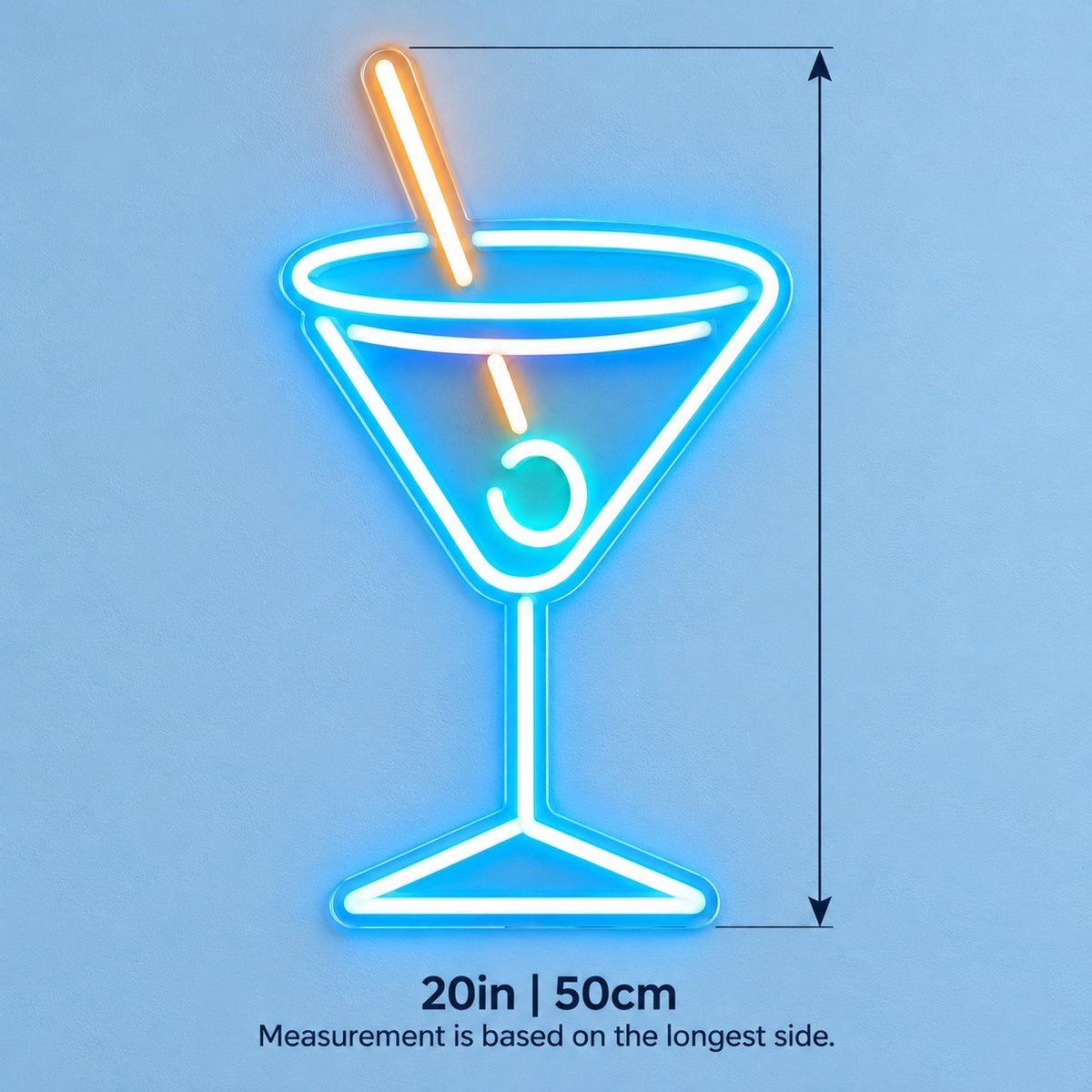Martini Glass with Olive LED Neon Sign - size guide