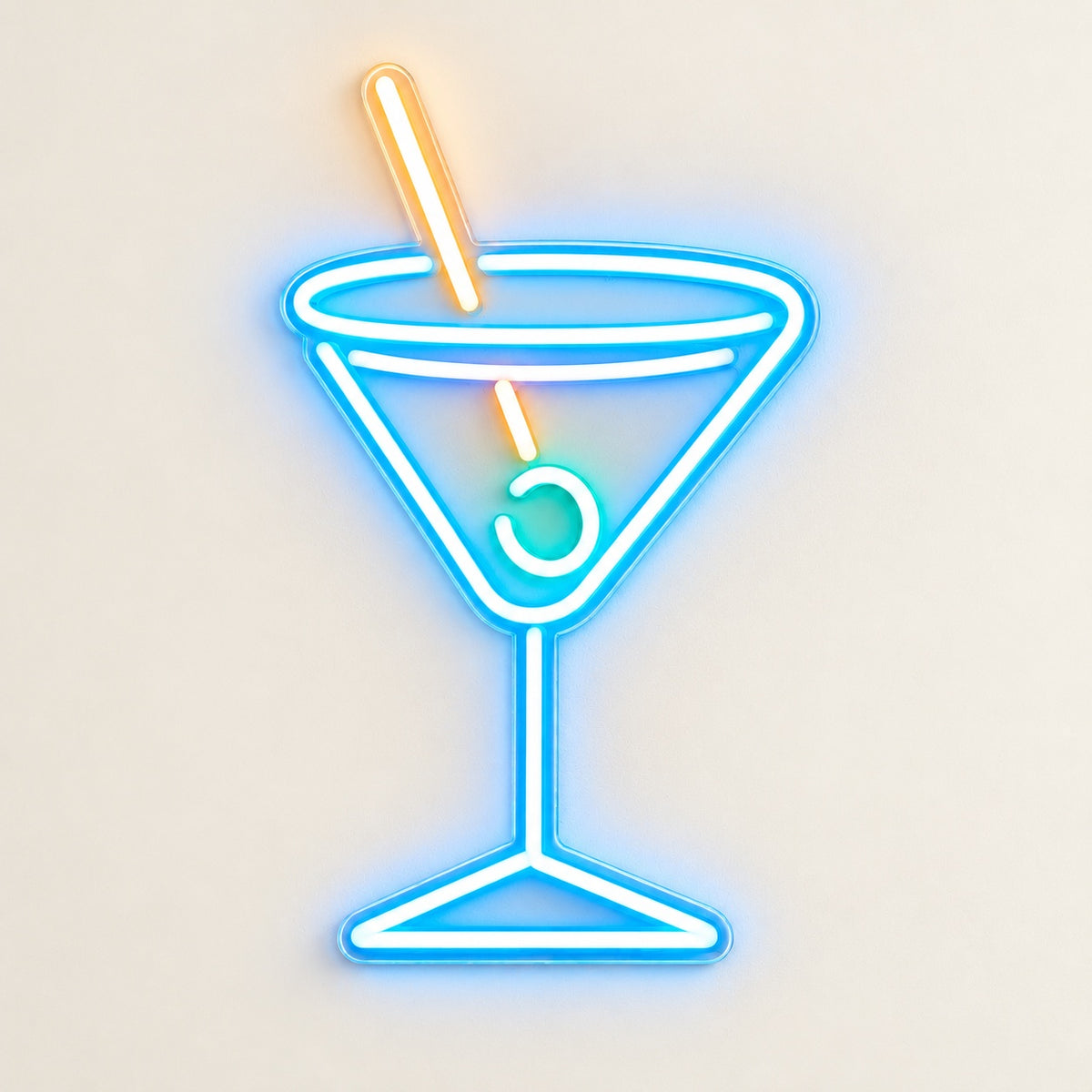 Martini Glass with Olive LED Neon Sign - natural light view
