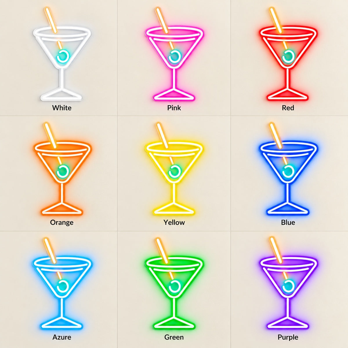 Martini Glass with Olive LED Neon Sign - nine-color grid